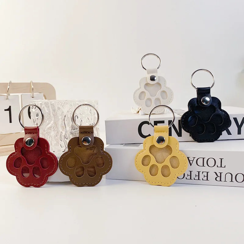 Leather Pet Hair Keepsake Keychain with Cat Paw Design