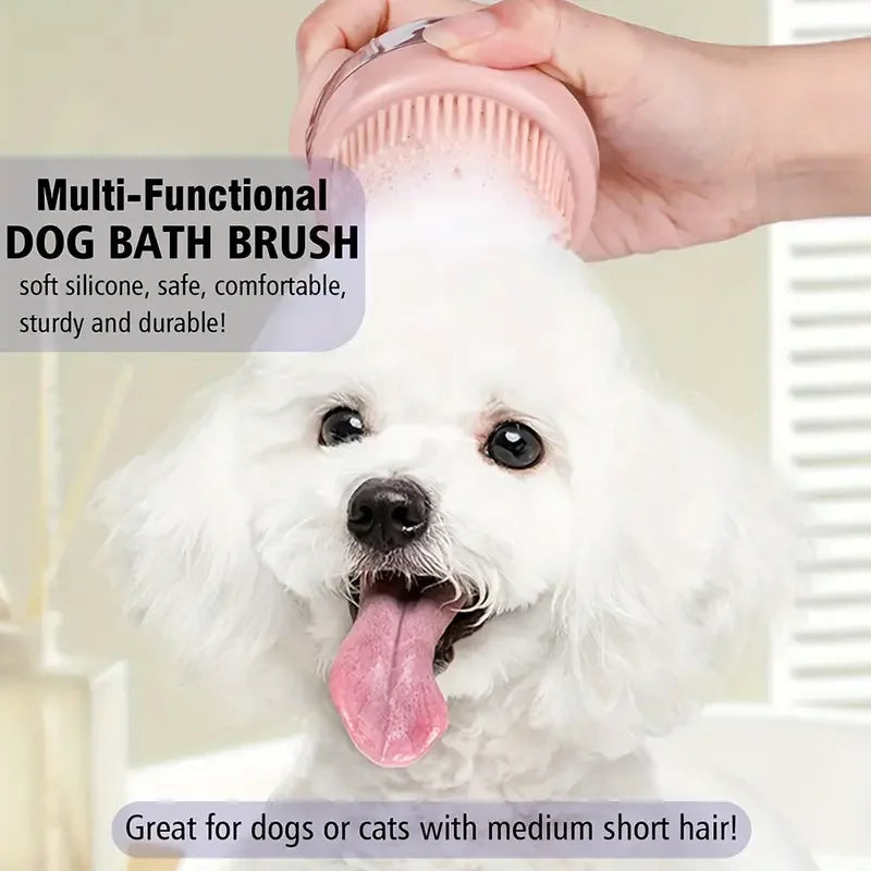 Pet Bath Brush with Soap Dispenser & Silicone Bristles