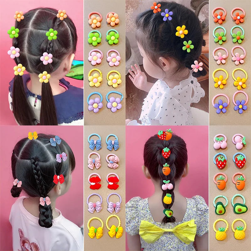 Assortment of cute cartoon elastic hair ties and accessories for children