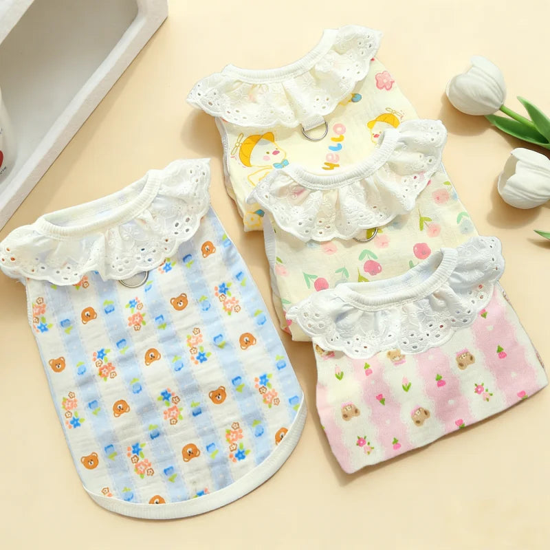 Lace Collar Dog Vest with D-Ring Summer Pet Shirt