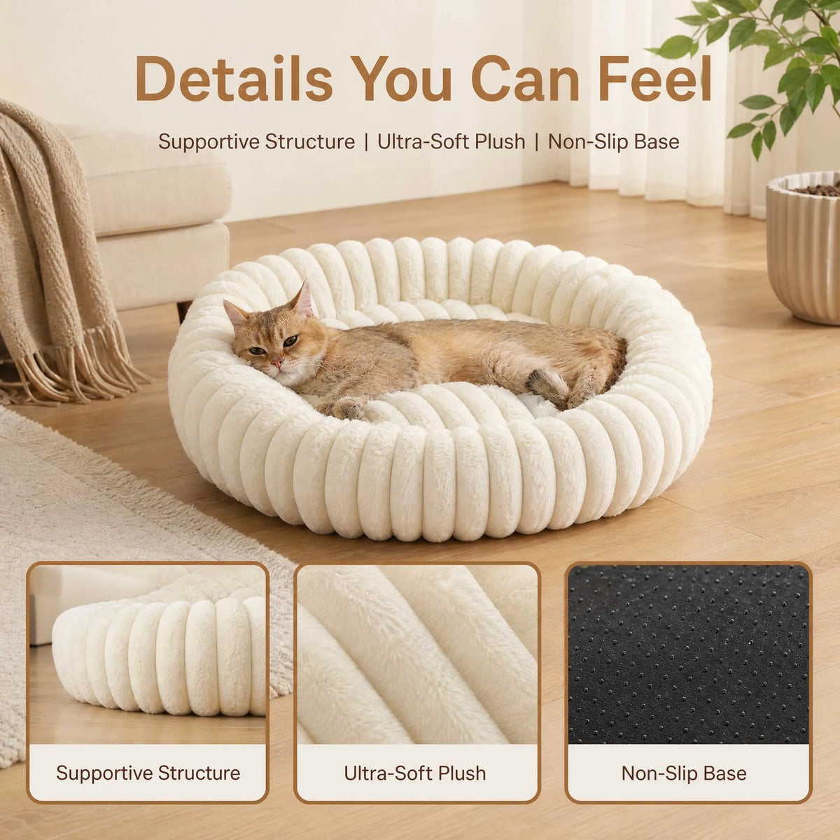 Round Donut Cat Bed - Ultra Soft Plush Pet Nest for Small Dogs and Cats