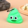 A bright green silicone toy shaped like a cone with large eyes and a clip, used as a portable dog waste bag dispenser.