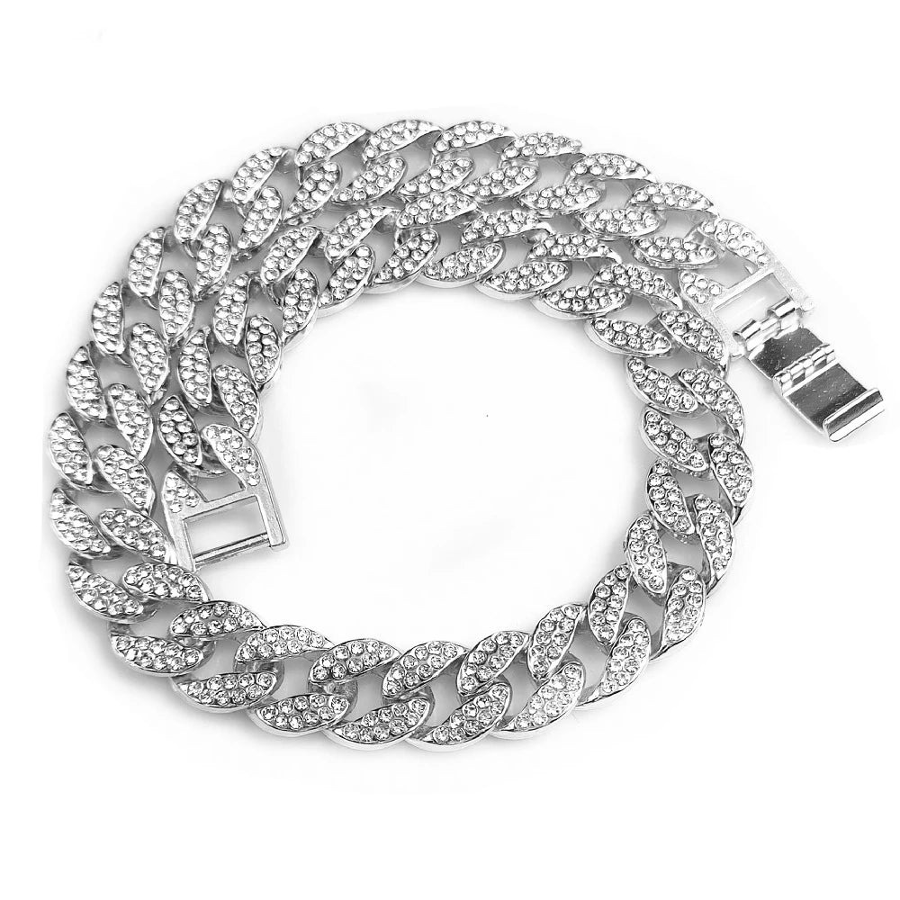 Crystal-Embellished Cuban Link Dog Collar