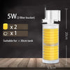 A white submersible aquarium filter with yellow filter bags, suitable for tanks under 30cm.