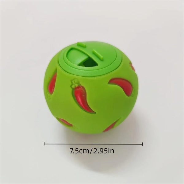 A bright green ball shaped like a bunny with a slot on top, designed as an interactive treat ball for pets.