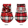 A red and black plaid vest for a small pet, shown in negative and positive forms.