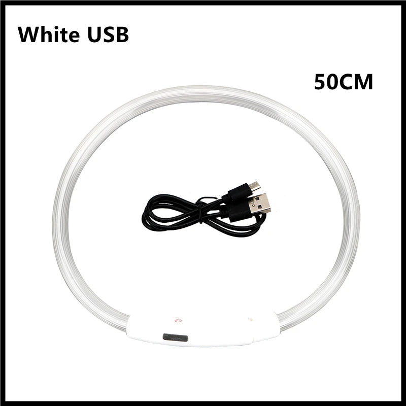 A white 50cm USB light collar with a flexible wire and a power switch.