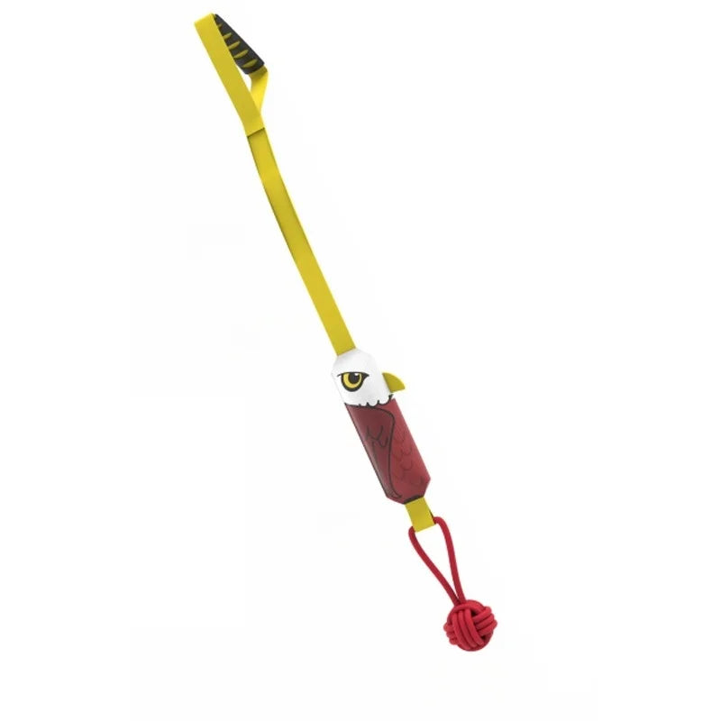 Yellow interactive shark rope tug toy with a suction cup for small dogs