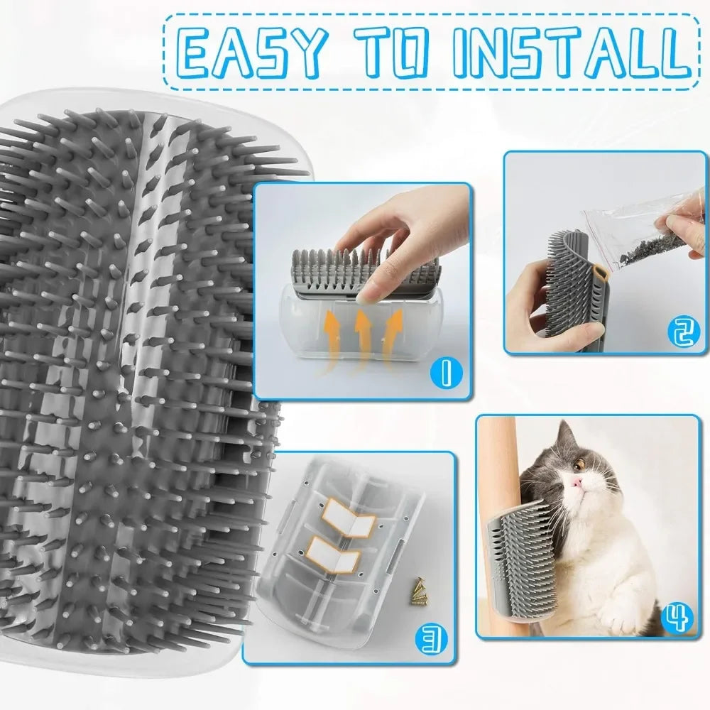 Cat Corner Scratcher with Self-Grooming Bristles and Catnip