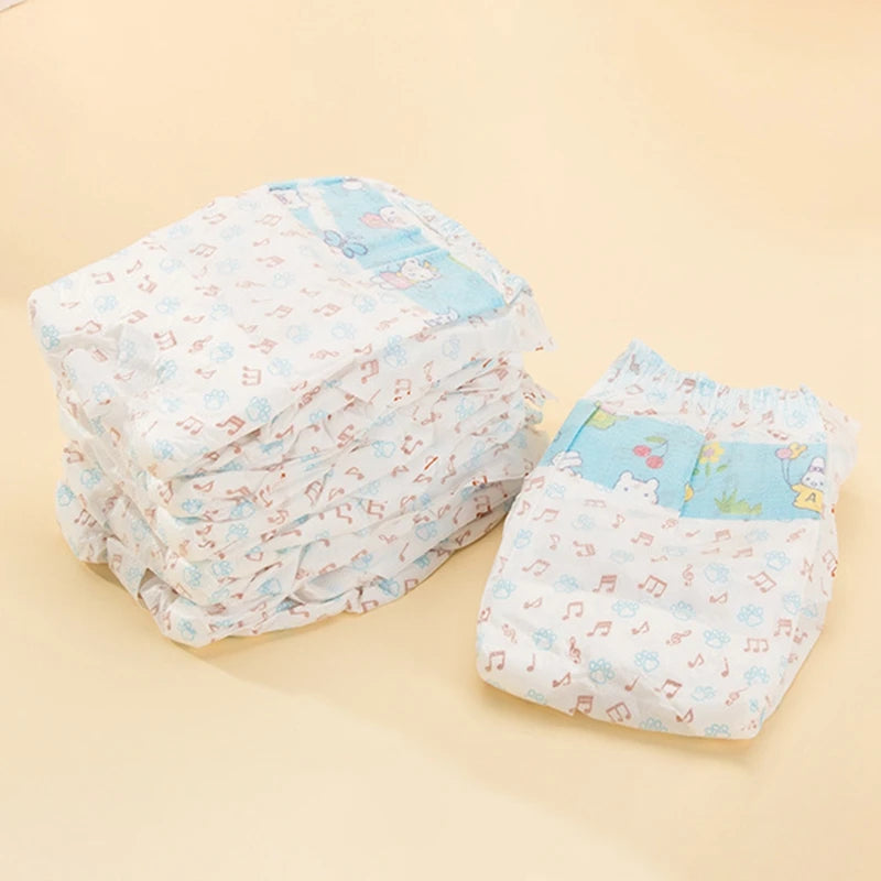 A stack and a single reusable sanitary diaper for dogs featuring light blue and white patterns.