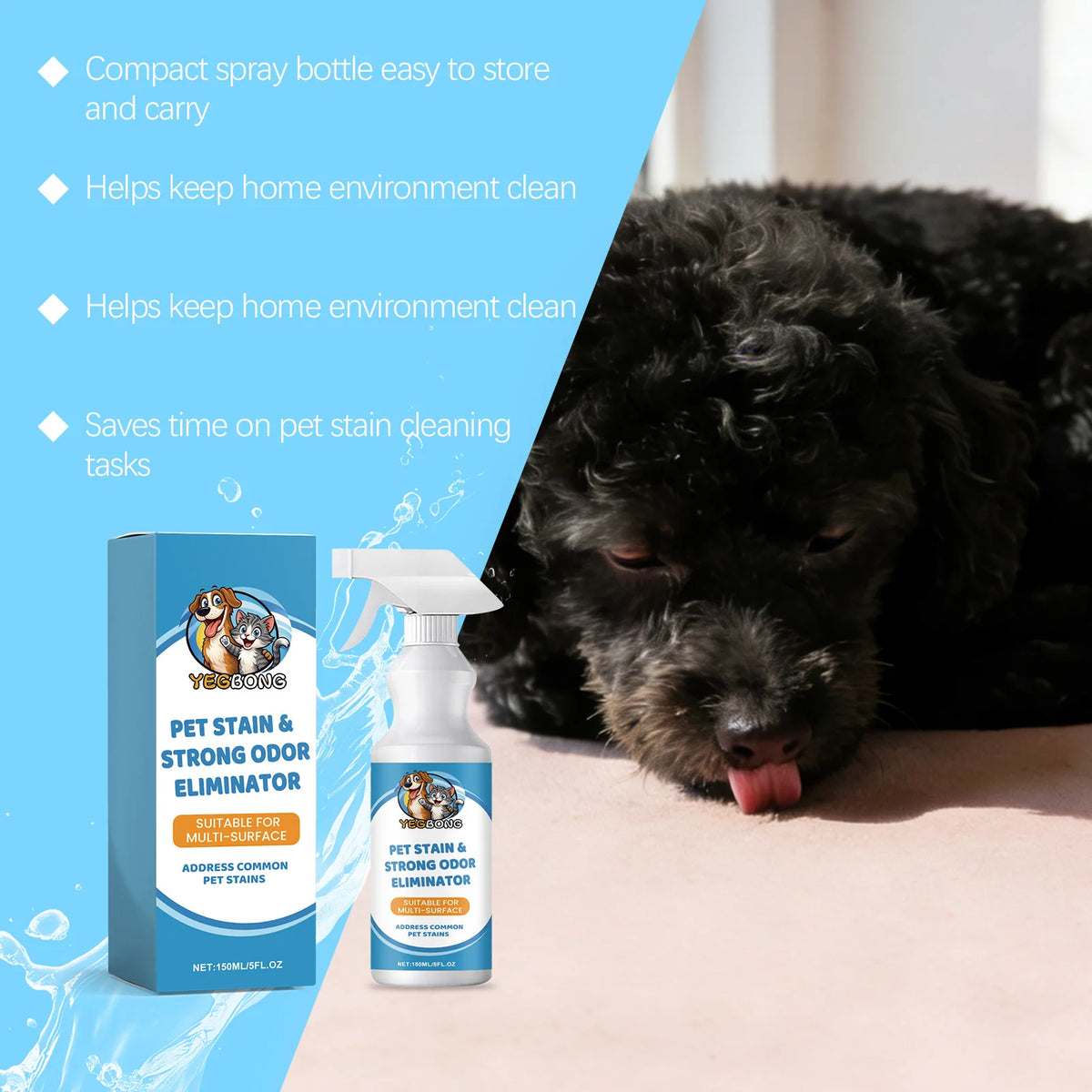 Pet Stain & Odor Remover Spray – Multi-Surface Cleaner for Carpets, Fabric & Furniture