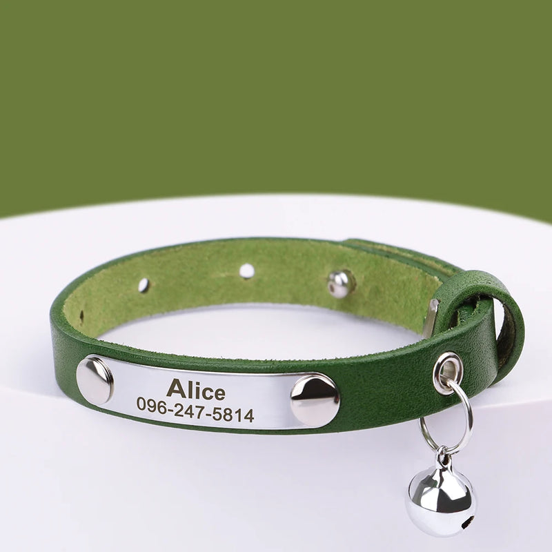 Personalisierte Leder-Halsband für Katzen mit graviertem Namen