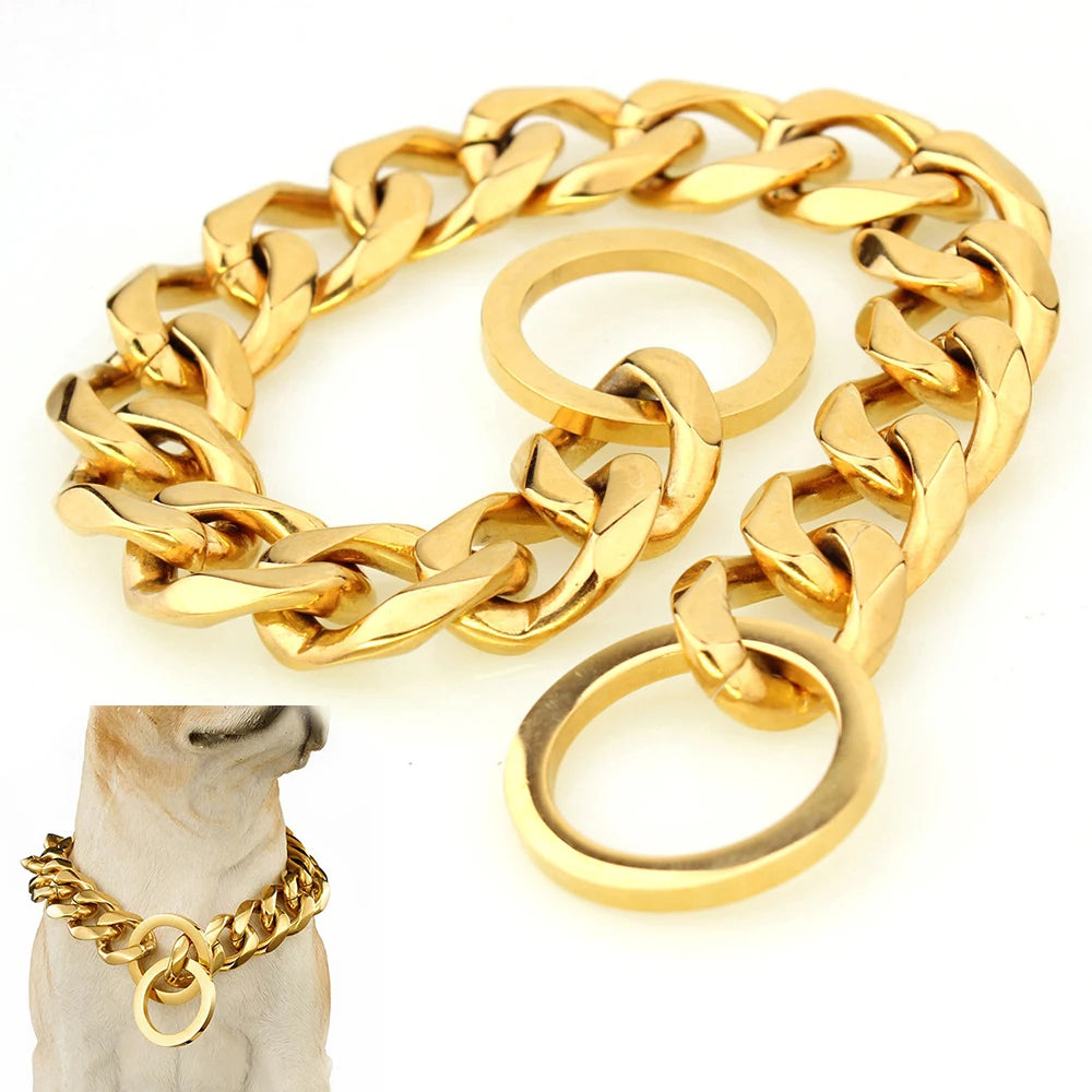 Polished Stainless Steel Slip Chain Dog Collar for Training and Walking