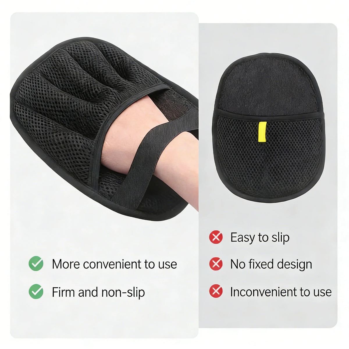 Black reusable pet grooming gloves designed for hair removal, showing both the full glove and a close-up view.