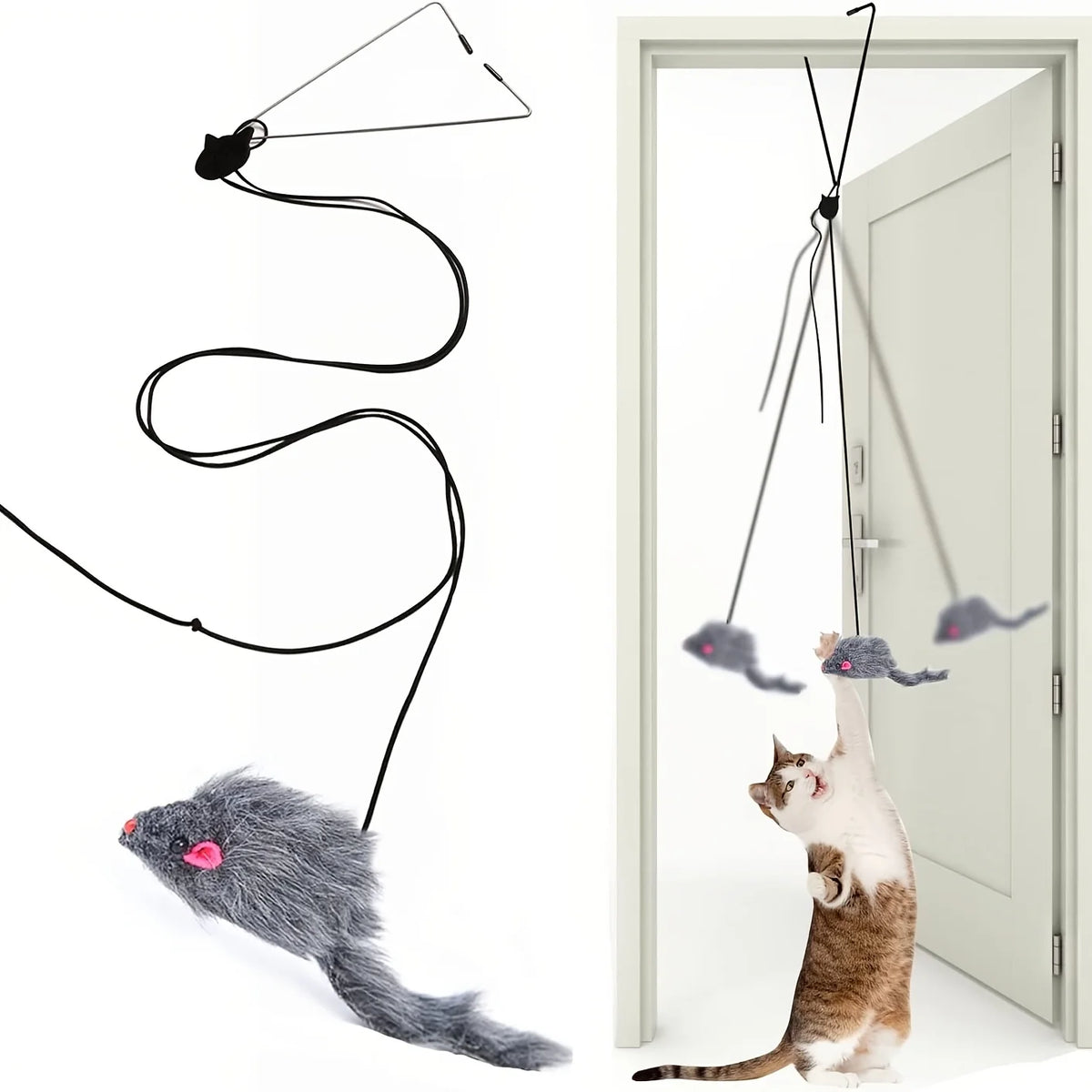 Interactive Door-Hanging Cat Toy with Mouse Teaser