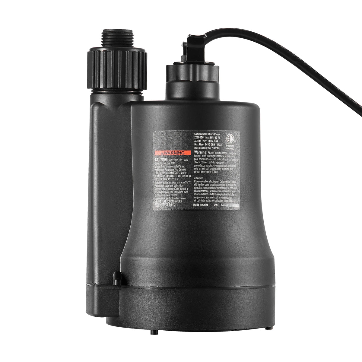 Submersible Utility Pump – 1/3 HP, 2450 GPH for Fast Water Removal