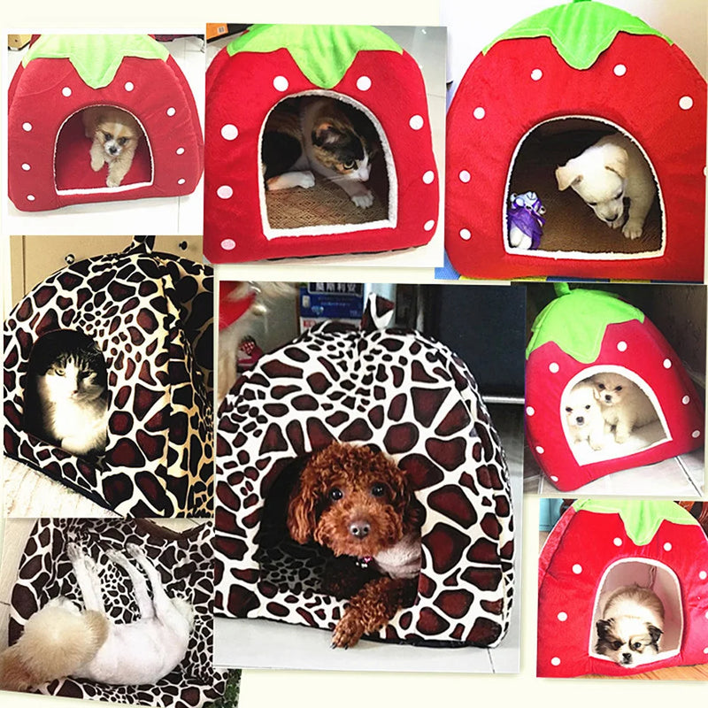 Lit pour animaux en peluche en forme de fraise