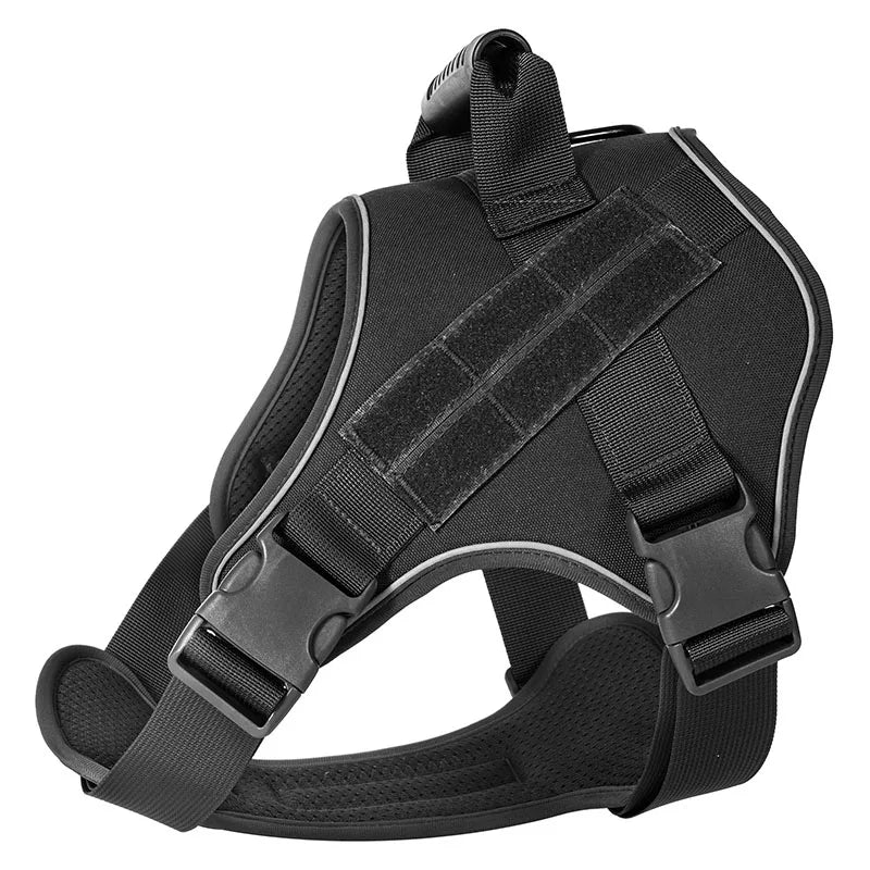 Black heavy-duty tactical dog harness with anti-pull design