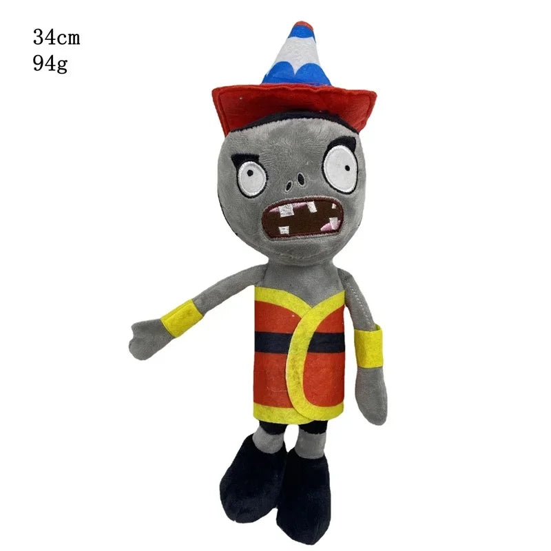 A plush toy of the Plants vs. Zombies Gargantuar with gray skin, red hat, and yellow accents.