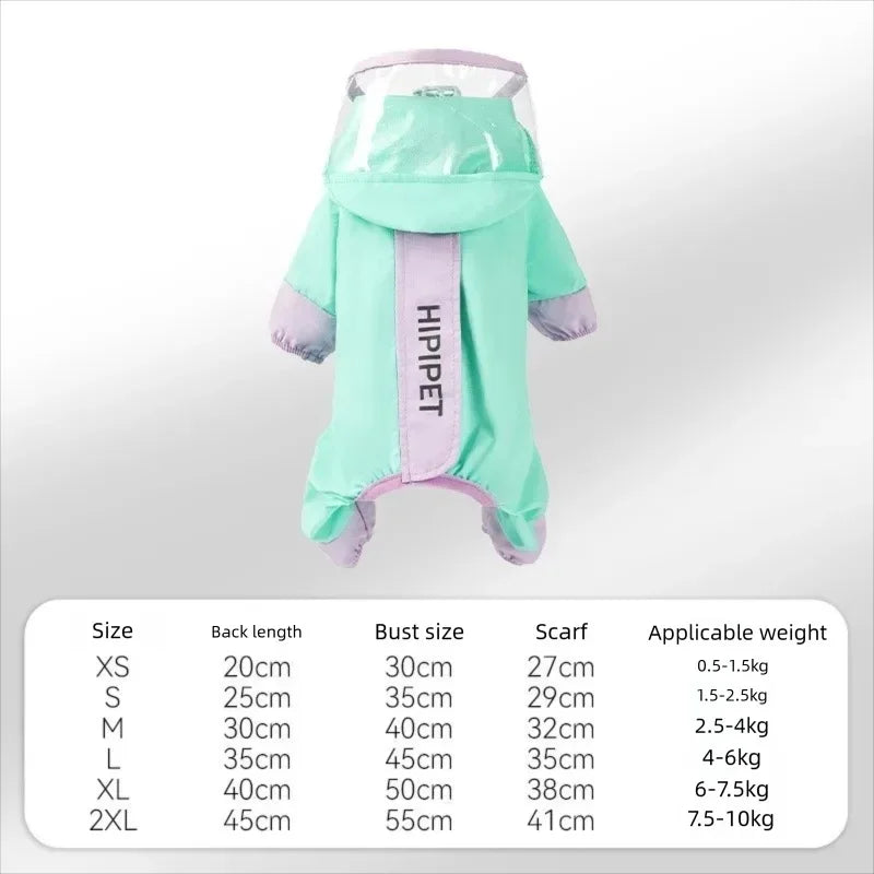 Small Dog Full-Body Raincoat with 4-Leg Coverage