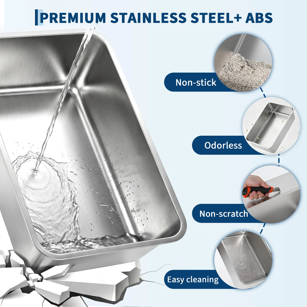 Large Stainless Steel Enclosed Cat Litter Box with Anti-Slip Base