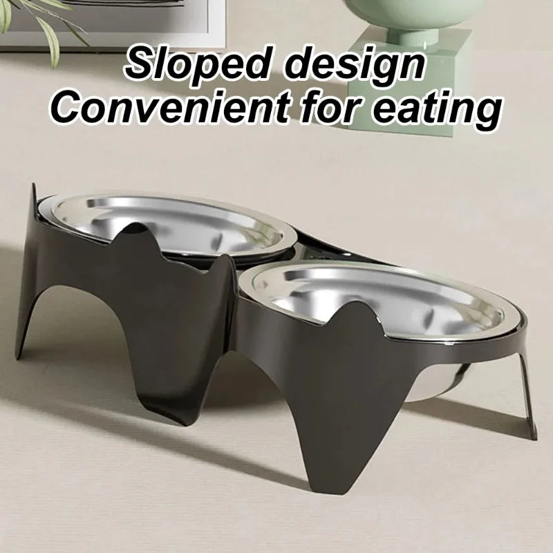 Stainless Steel Anti-Tip Cat & Dog Bowl with Double Compartments