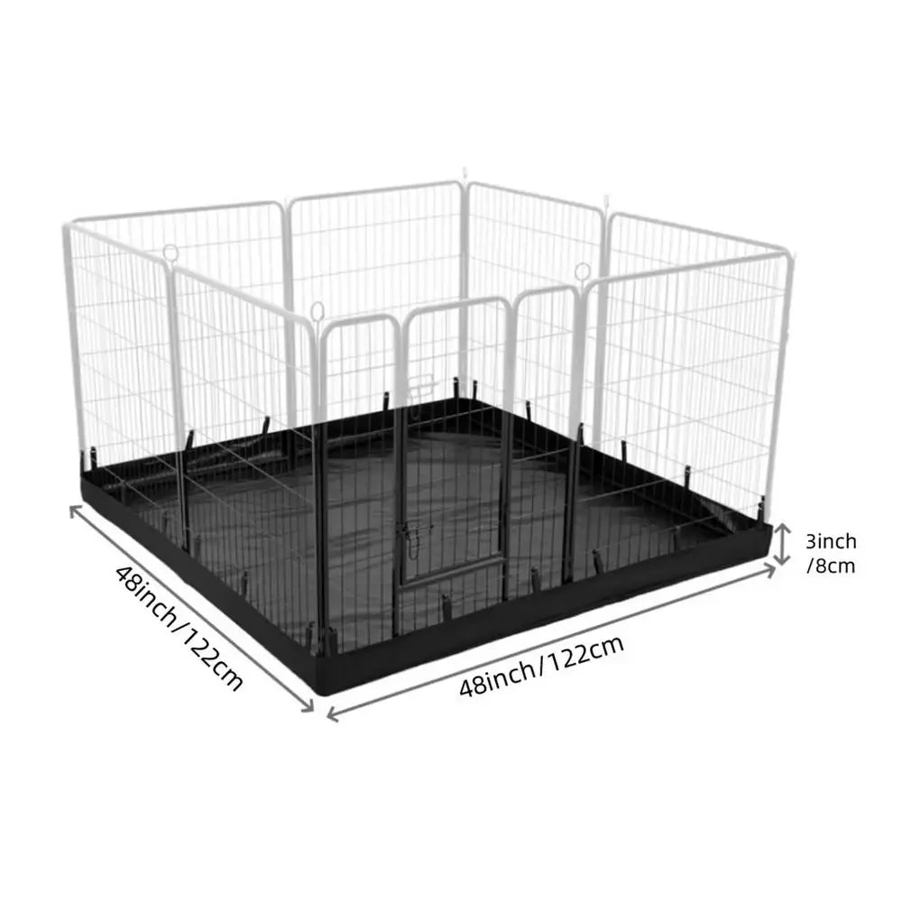 A black waterproof dog playpen mat with a wire mesh enclosure and an oxford cloth floor protector.