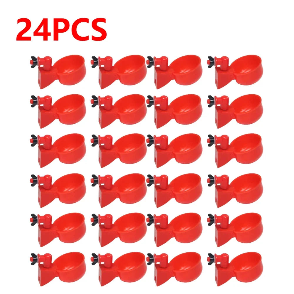 24 pieces of red automatic poultry drinking cups with easy installation