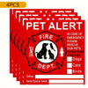 Four red window stickers with the text PET ALERT and emergency contact information for pets
