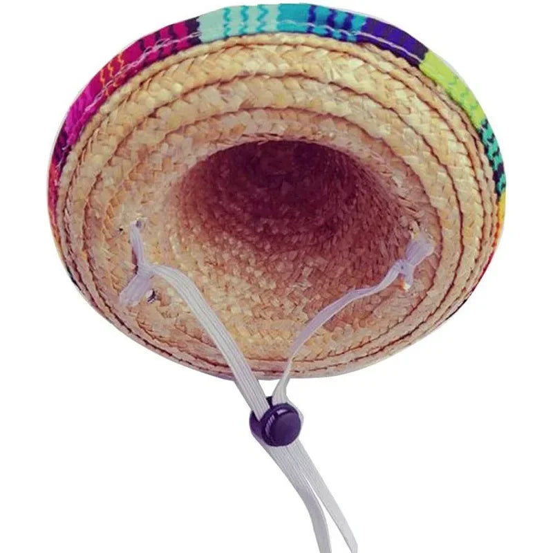 Lustiger Pet-Sombrero-Hut für Hunde und Katzen mit farbigem gemustertem Stroheffekt