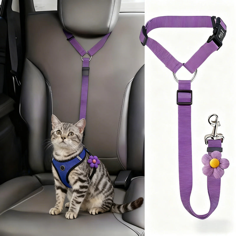 Ceinture de Sécurité Réglable pour Animaux en Voiture & Attache d'Appui-Tête