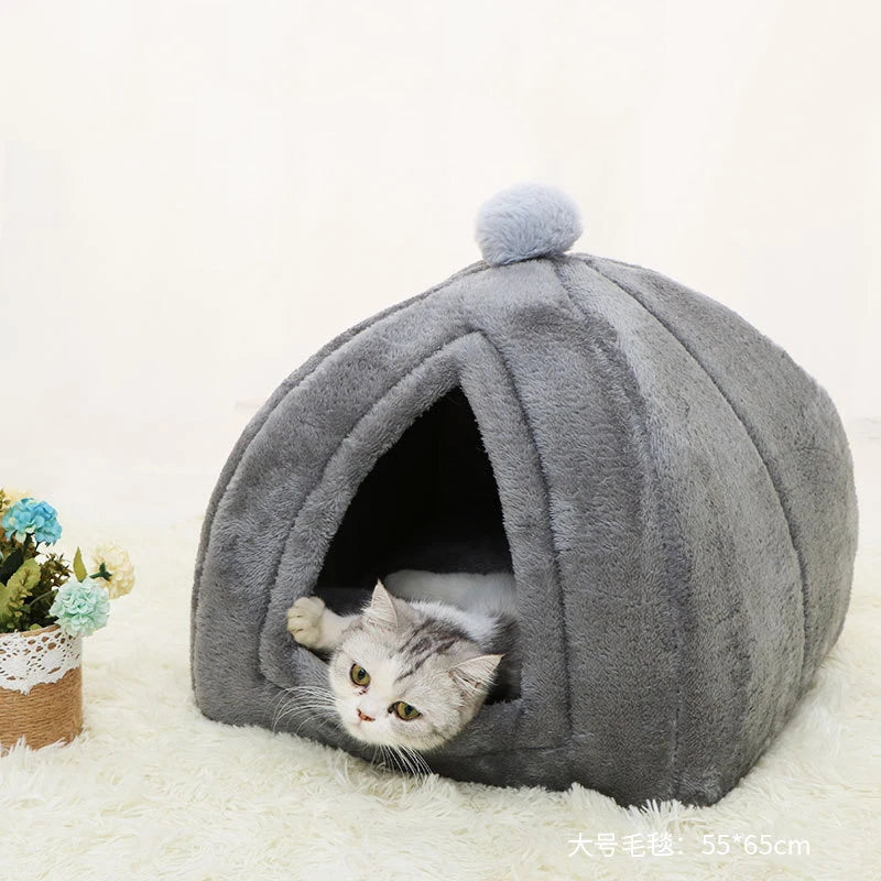 Cozy Cotton Cat & Small Dog Tent Bed with Cushion