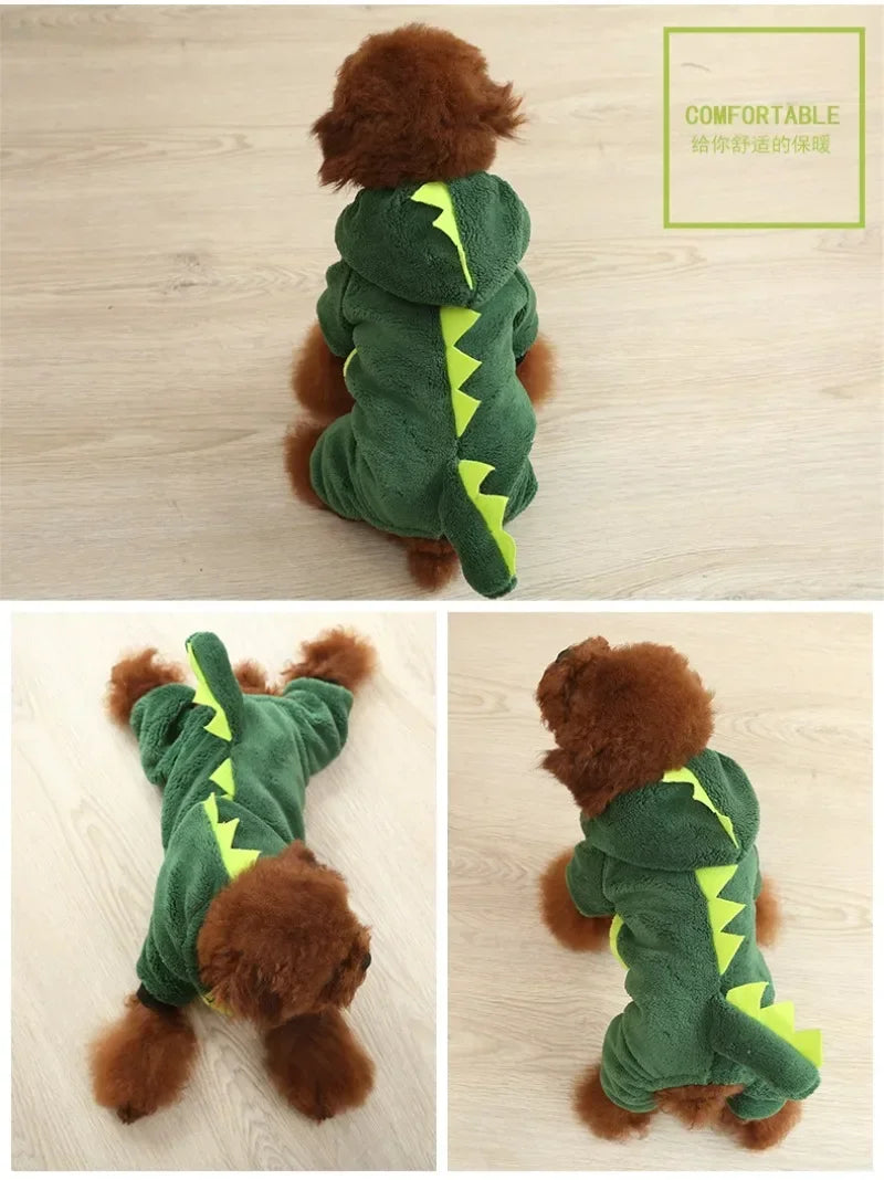 Abrigo con Capucha de Dinosaurio para Mascota en Azul
