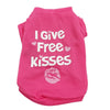 A bright pink cotton dog vest featuring a graphic of a kiss mark.
