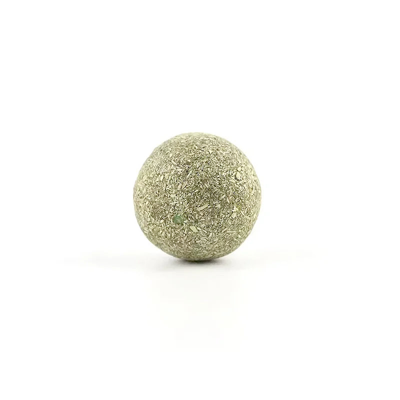 A spherical ball of green catnip for cats.
