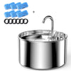 Stainless steel pet water fountain with filter components and a drinking spout