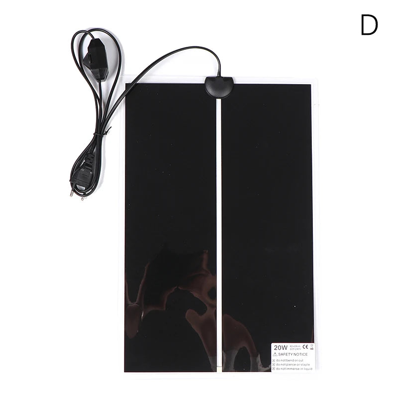 Eine schwarze Tierwärmemat mit Kabel wird neben dem Buchstaben D gezeigt.