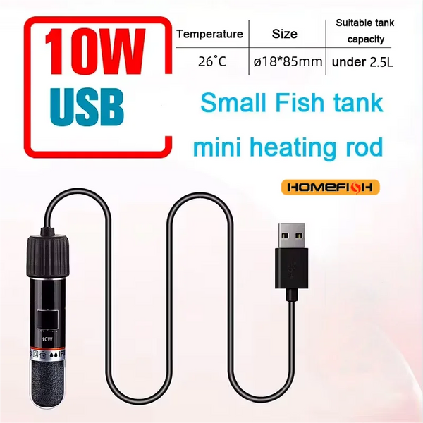 USB Mini Aquarium Heater 26°C 10W Submersible Rod