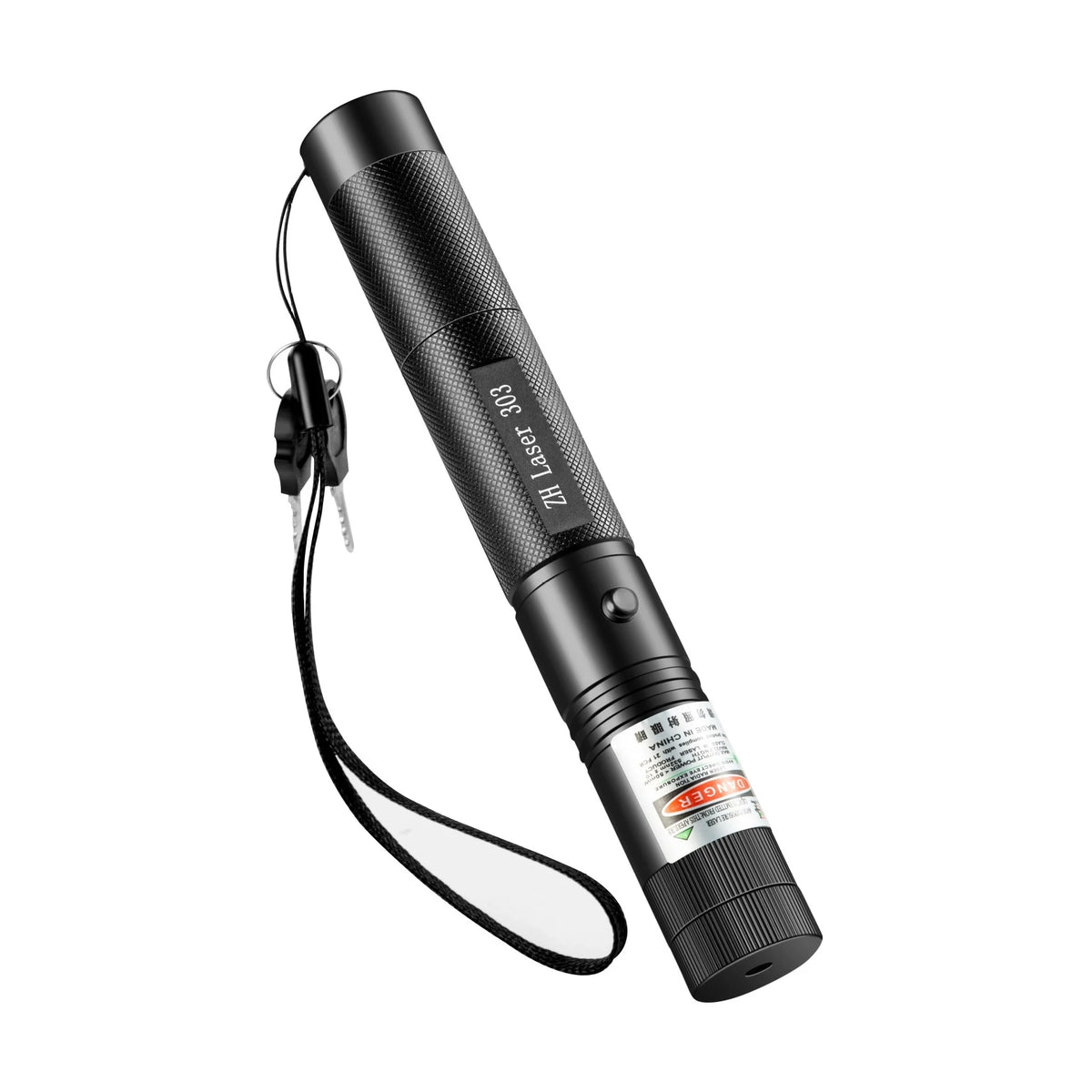 A black portable laser pointer training torch with a flexible cord and light is shown diagonally.