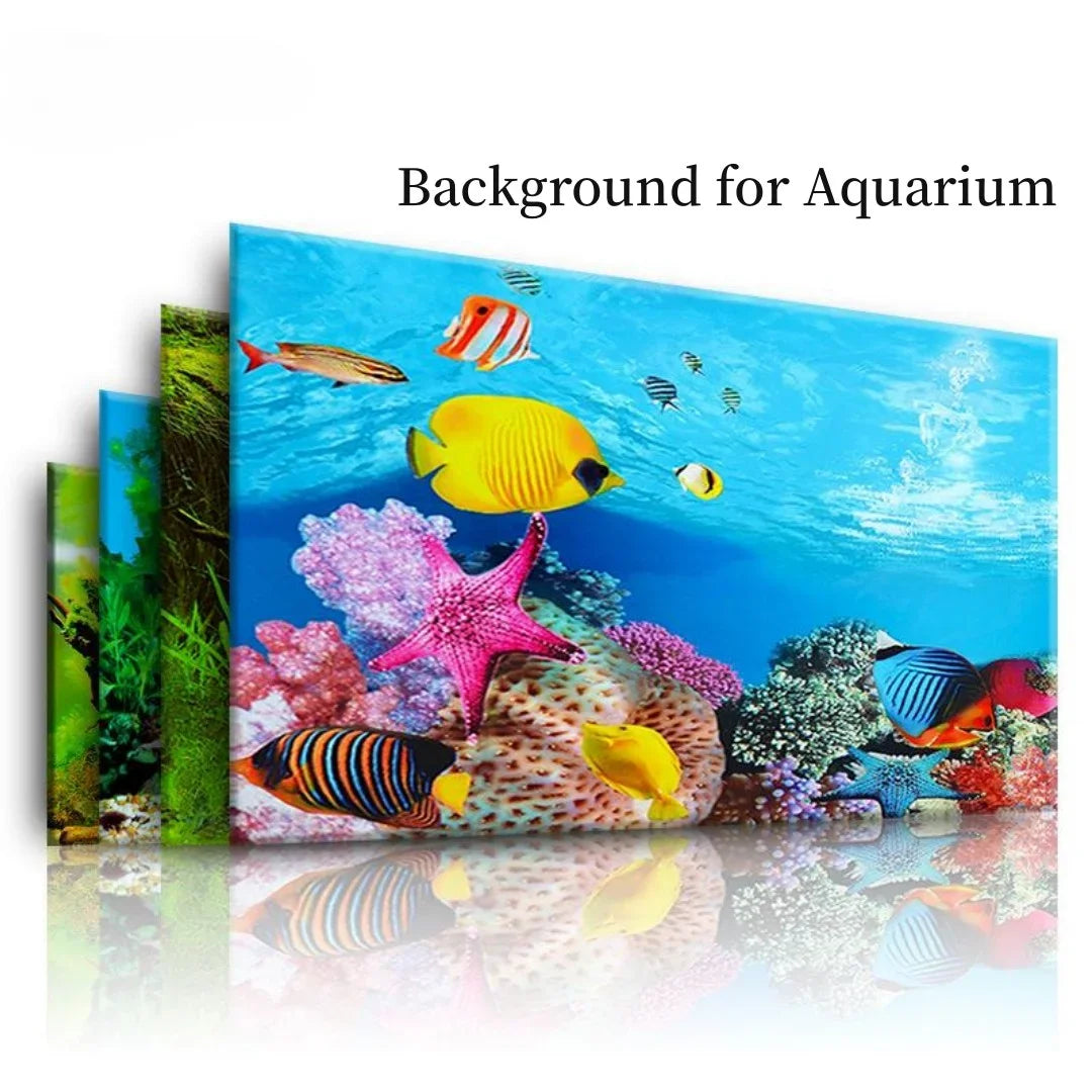 Lebendige Unterwasserszene mit bunten tropischen Fischen und Korallen für ein Aquarium-Hintergrunddekal.