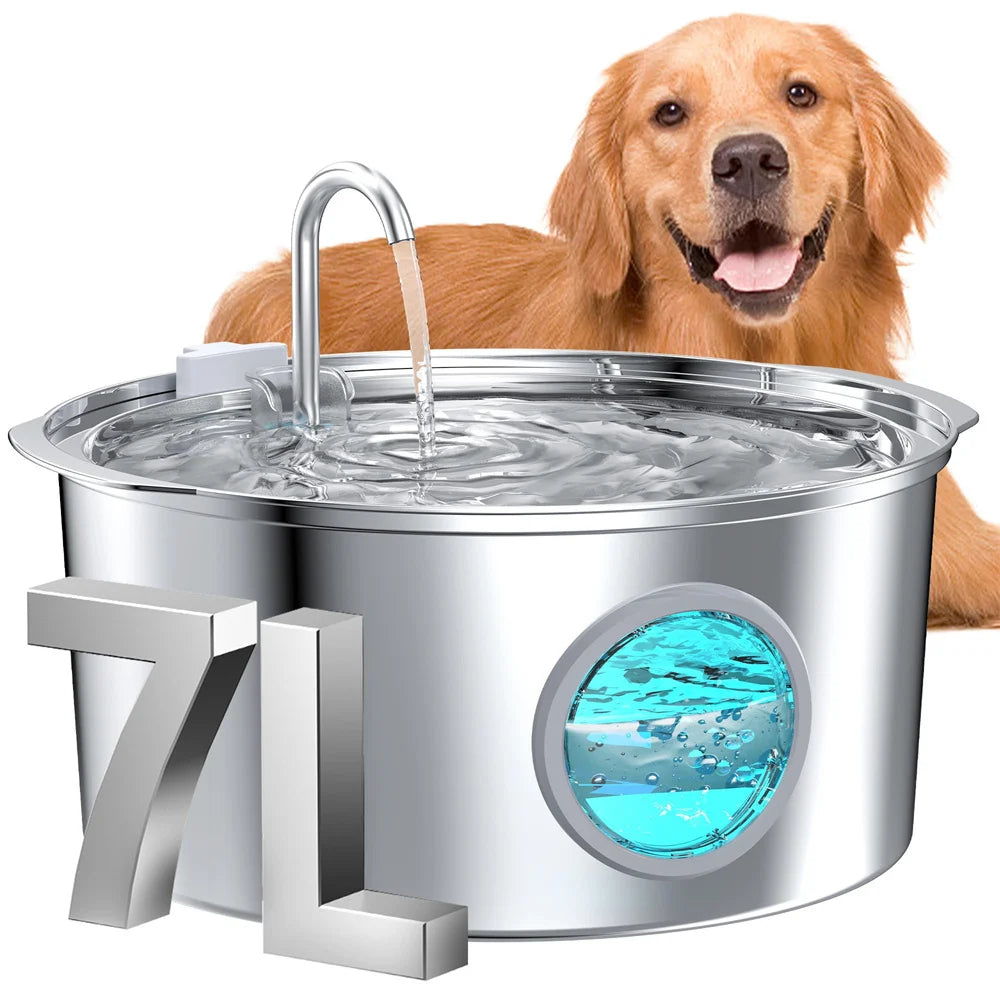 Ultra-Quiet 7L Stainless Steel Pet Water Fountain for Large Dogs & Cats