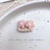 Pink Bow Pet Hair Clip with Rhinestone & Pearl Accents