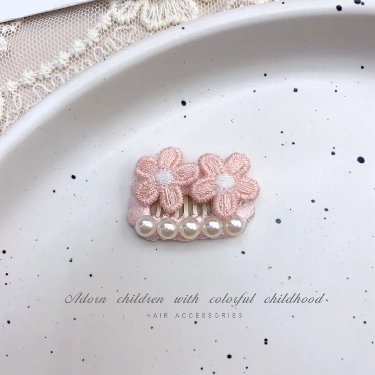 Pink Bow Pet Hair Clip with Rhinestone & Pearl Accents