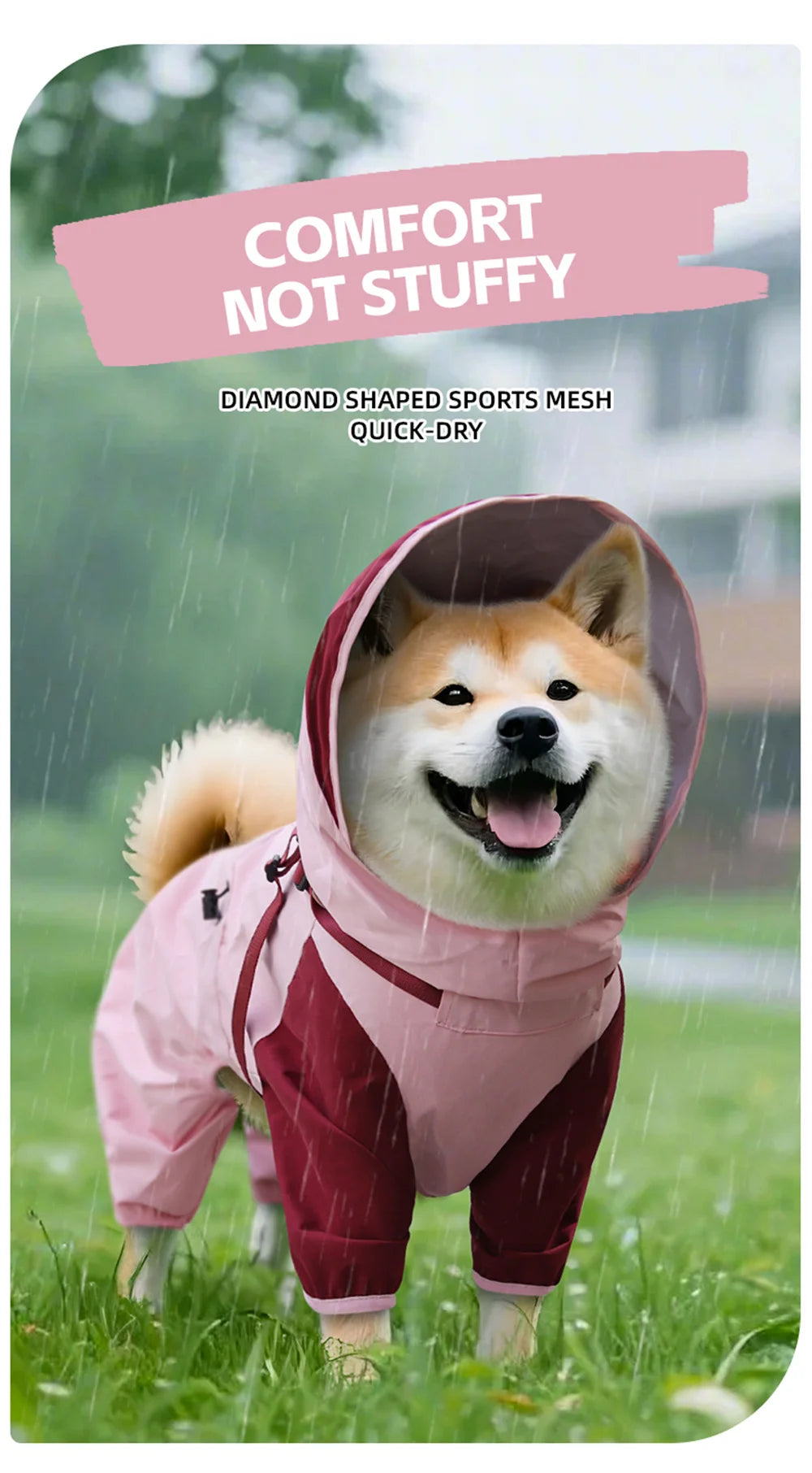 Double-Layer Waterproof Dog Raincoat with Built-in Harness and Detachable Hood