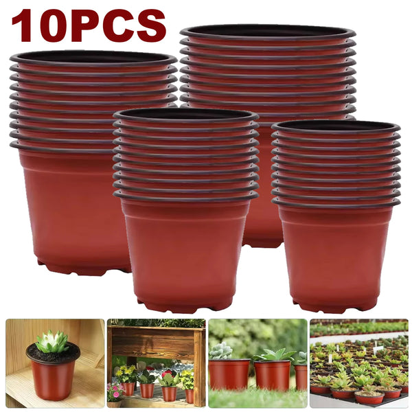 Plastic Plant Nursery Pots with Drainage Holes (Set of 10)