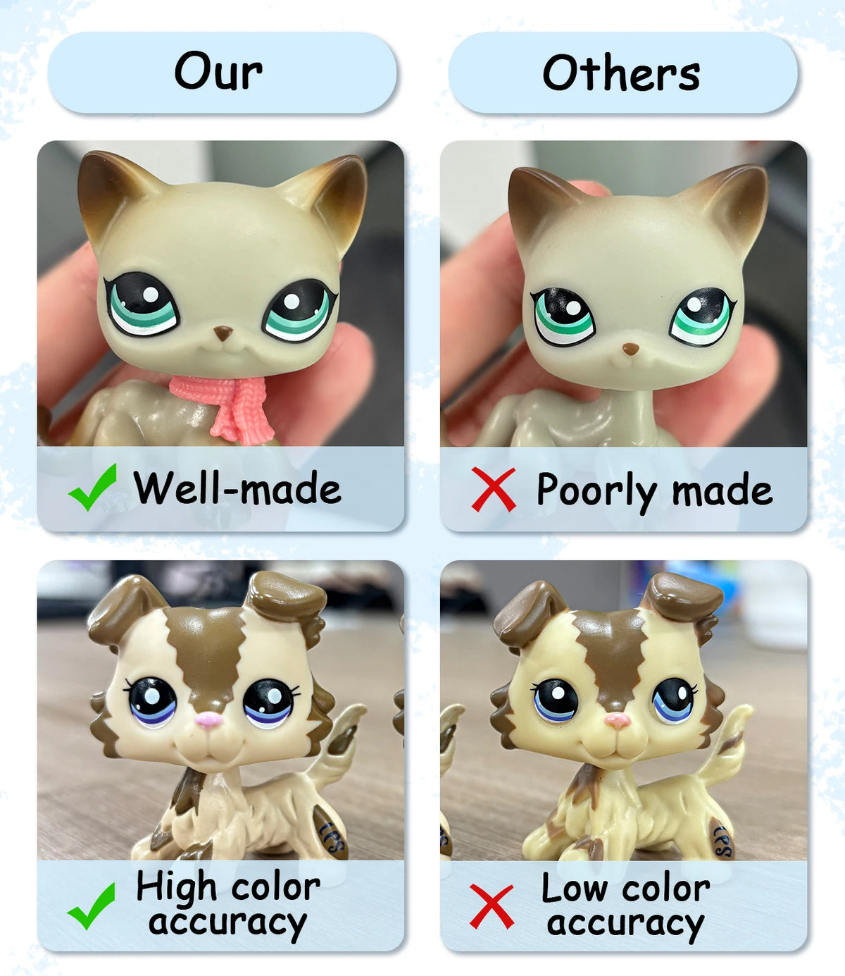 Comparaison de colliers pour animaux bien faits avec haute précision des couleurs contre ceux mal faits.