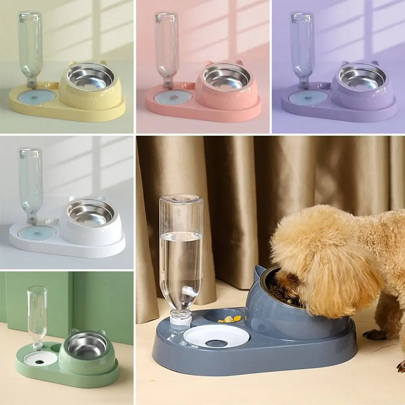 2-in-1 Pet Water Dispenser and Food Bowl