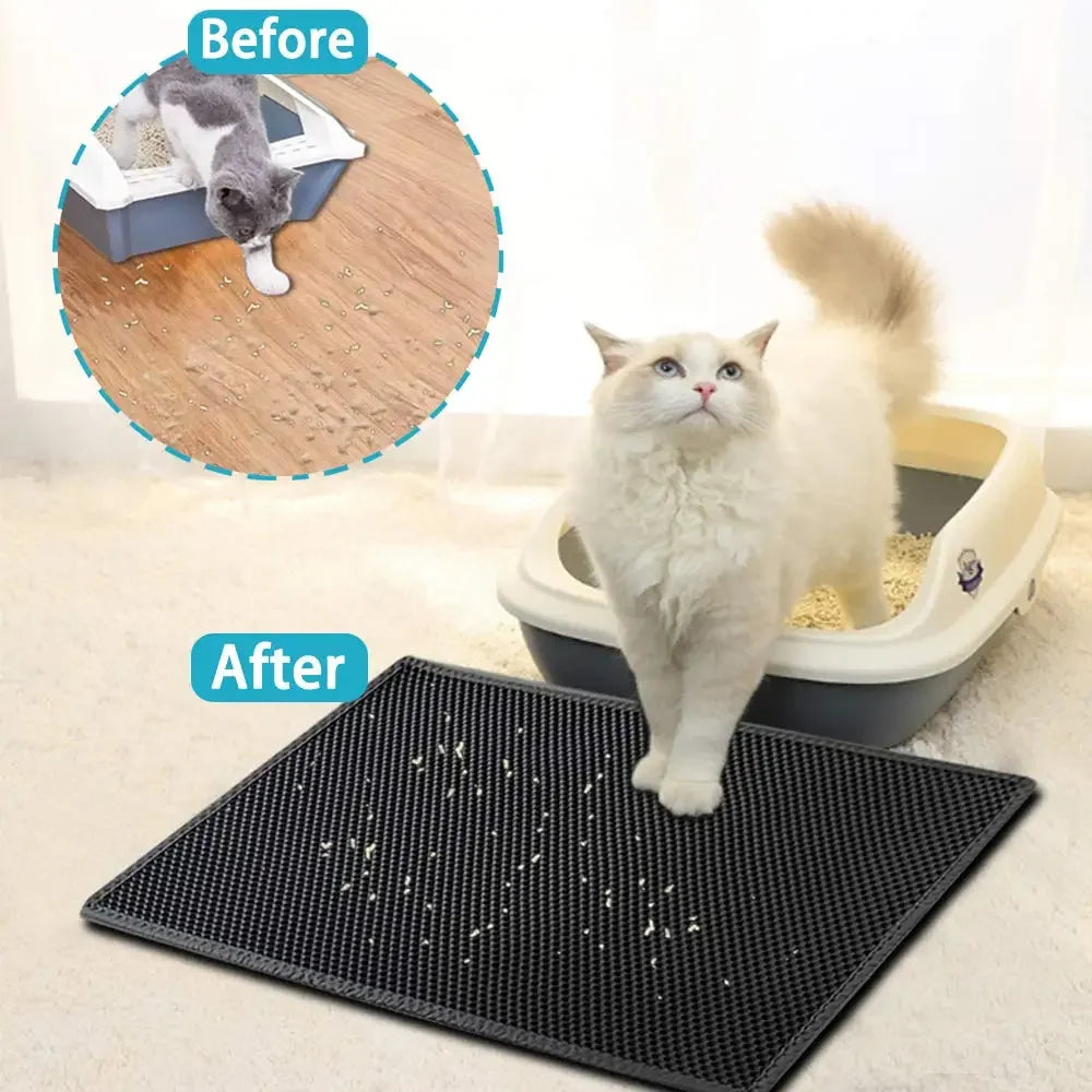 Double-Layer Waterproof Cat Litter Mat with Non-Slip Base