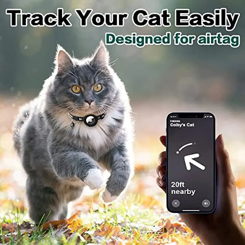 طوق قطة عاكس مع فتحة آمنة وحامل لـ AirTag