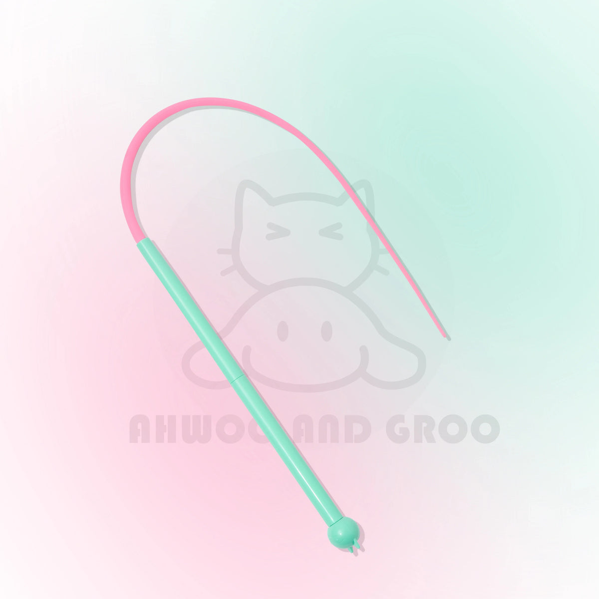 A pink interactive cat teaser wand with a silicone tail and bell.
